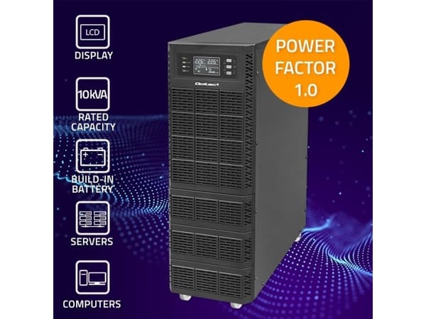 Dysan Qoltec UPS 10kVA | 10000W | Tehokerroin 1.0 | LCD | EPO | USB | On-line