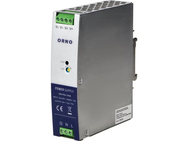 Orno Industriellt nätaggregat, DIN-skena, 24VDC 3,2A 77W, i metallkapsling