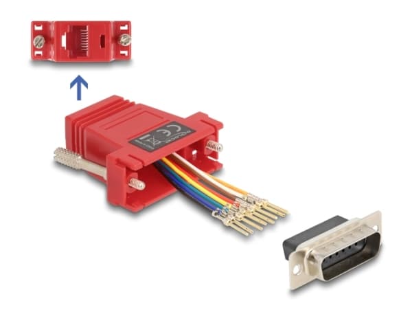 Delock D-Sub 15-nastainen uros RJ45 naaras asennussarja punainen