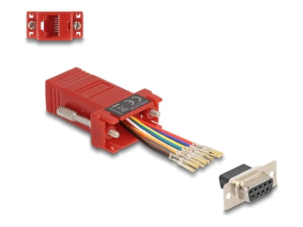Delock - Seriell adapter - DB-9 (hona) skruvbar till RJ-45 (8 pin) (hona) - individuellt tilldelningsbar seriell gränssnitt - röd