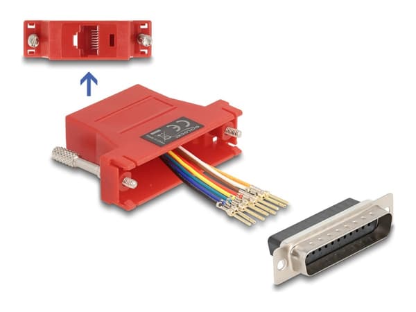 Delock - Nätverkskort - DB-25 (hane) skruvbar till RJ-45 (hona) - röd Röd