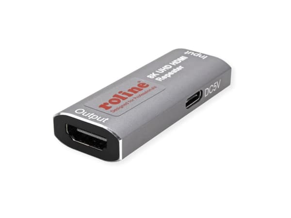 ROLINE 14.01.3476, 7680 x 4320 pixlar, Repeater för AV-utrustning, 10 m, Kabel, Grå, HDCP
