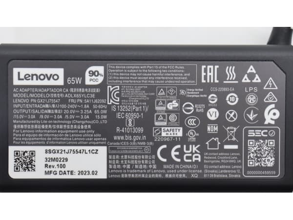 Lenovo 5A11J62092 adapter zasilający/ inwentor Wewnętrzna 65 W Czarny