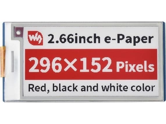 Waveshare E-paper E-Ink Display - 2,66'' 296x152px - SPI - svart-hvit-rød - for Raspberry Pi Pico - Waveshare 20053}