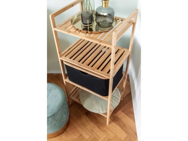 WENKO 50779100, Rackhylle, Frittstående, Bamboo, Polyester, Bamboo, Sort, Baderom, Soverom, Korridor, Veranda, Terrasse, Toalett, Garderobe, 3 hyller
