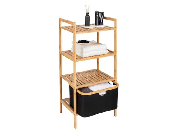 WENKO 50779100, Rackhylle, Frittstående, Bamboo, Polyester, Bamboo, Sort, Baderom, Soverom, Korridor, Veranda, Terrasse, Toalett, Garderobe, 3 hyller