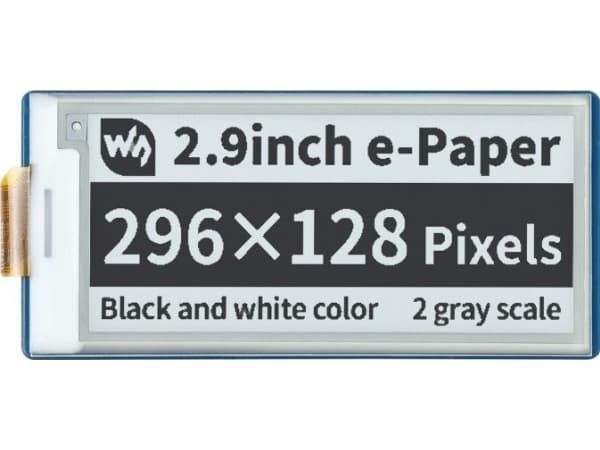 Waveshare E-paper E-Ink Display - 2,9'' 296x128px - SPI - svart og hvit - for Raspberry Pi Pico - Waveshare 19408}
