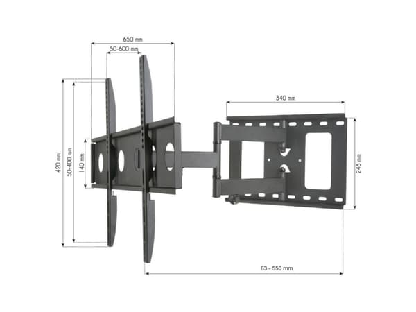 Techly ICA-PLB 148L, 165,1 cm (65"), 100 x 100 mm, 600 x 400 mm, -2 - 12°, -90 - 90°, Svart