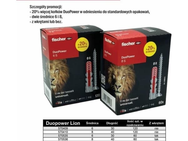 Fischer FISCHER KOŁEK DUOPOWER 8x40 S 50szt. z WKRĘTEM +20% FRI