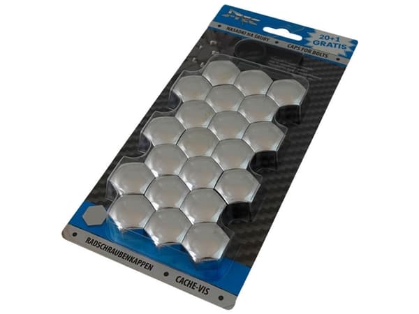 Mutterinsuojus 21 kpl 17 mm kromi ja purkutyökalu