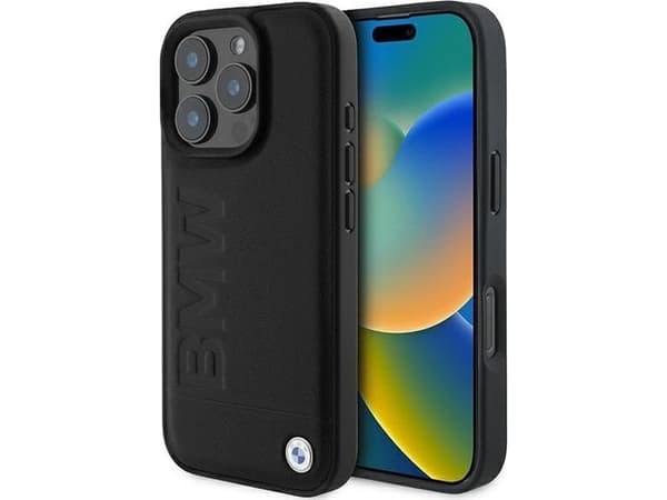 BMW BMHMP16LSLLBK iPhone 16 Pro 6.3" black hardcase Leather Hot Stamp MagSafe