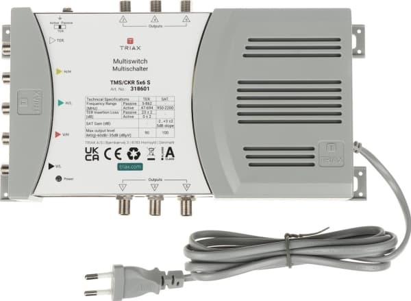 Triax 318601, 5 innganger, 6 utganger, 950 - 2200 MHz, 47 - 694 MHz, 180 - 264 V, -20 - 55 °C