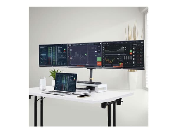 StarTech.com Triple Monitor Desk Mount For Up To Three 27in Screens, VESA 75x75/100x100, Tool-Less Arm Adjustments, C-Clamp/Grommet Mount, Spring-Ass