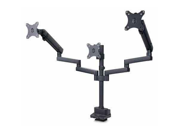 StarTech.com Triple Monitor Desk Mount For Up To Three 27in Screens, VESA 75x75/100x100, Tool-Less Arm Adjustments, C-Clamp/Grommet Mount, Spring-Ass