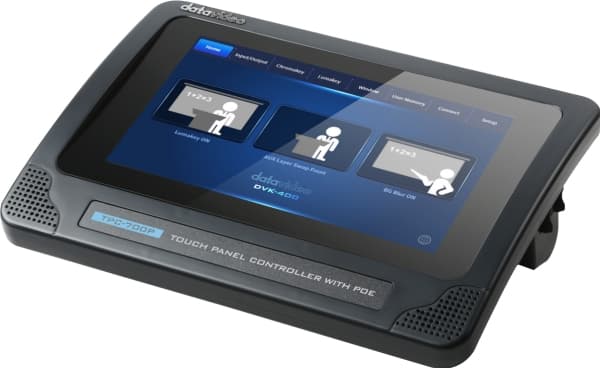 DataVideo TPC-700P, 17,8 cm (7"), 800 x 480 pixlar, Svart, Touch, IEEE 802.3af, DC