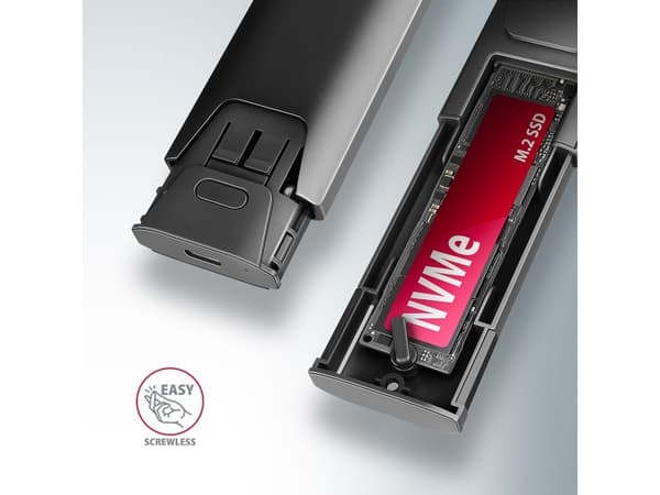 Axagon EEM2-GTS2, SSD-kabinett, M.2, NVMe-oF, SATA, 10 Gbit/s, USB-tilkobling, Sort