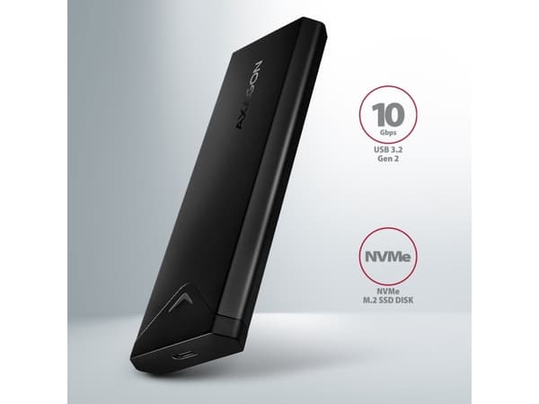 Axagon EEM2-UB2, SSD-inkapsling, M.2, M.2, NVMe-oF, 10 Gbit/s, USB-anslutning, Svart