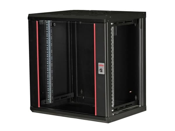 ROLINE 26.21.0174, Väggmonterad rack, 12U, Knapplås, Kuggskenor, 22,5 kg, Svart