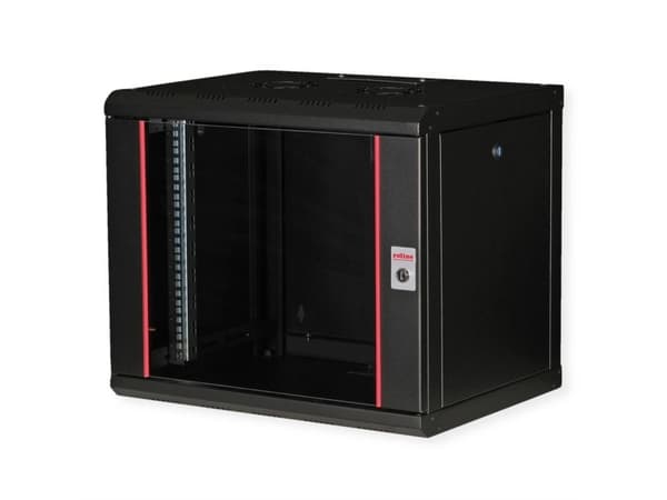 ROLINE 26.21.0172, Veggmonterbar hylle, 9U, Nøkkellås, Rack skinner, 17,6 kg, Sort