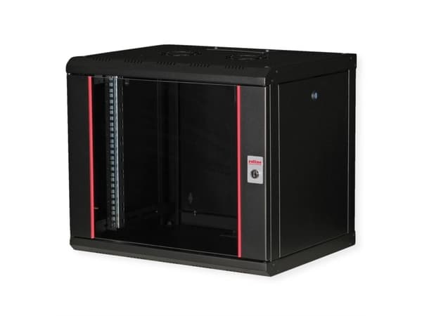 ROLINE 26.21.0172, Veggmonterbar hylle, 9U, Nøkkellås, Rack skinner, 17,6 kg, Sort