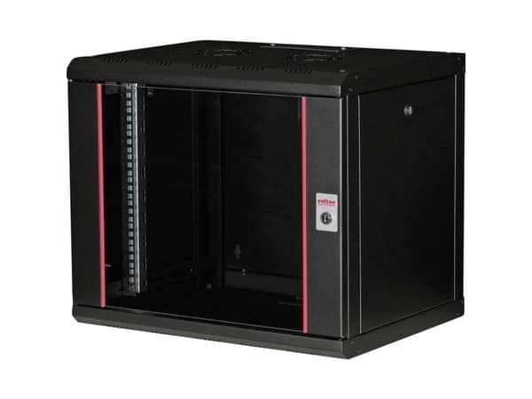ROLINE 26.21.0172, Veggmonterbar hylle, 9U, Nøkkellås, Rack skinner, 17,6 kg, Sort
