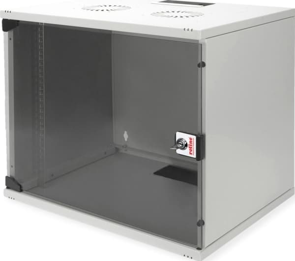ROLINE 26.21.0017, Veggmonterbar hylle, 9U, Nøkkellås, Rack skinner, 10,8 kg, Grå