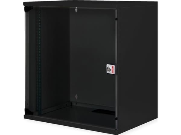 ROLINE 26.21.0188, Väggmonterad rack, 12U, Knapplås, Kuggskenor, 13,5 kg, Svart