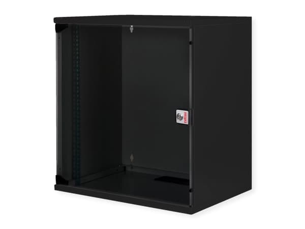 ROLINE 26.21.0188, Väggmonterad rack, 12U, Knapplås, Kuggskenor, 13,5 kg, Svart