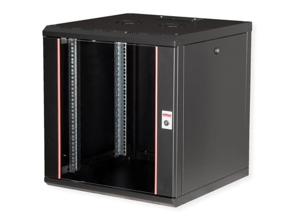 ROLINE 26.21.0005, Väggmonterad rack, 12U, Knapplås, Kuggskenor, 28 kg, Svart
