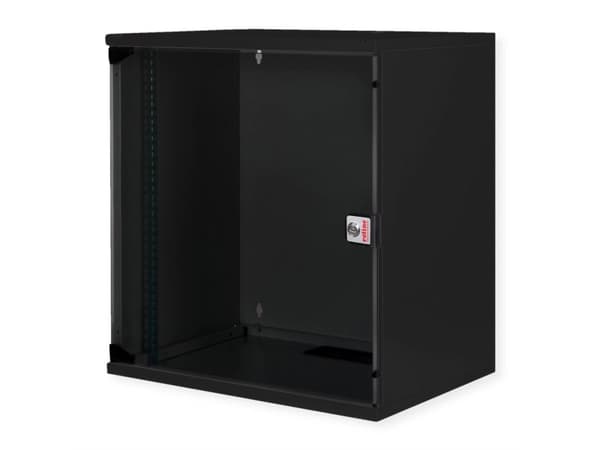 ROLINE 26.21.0188, Veggmonterbar hylle, 12U, Nøkkellås, Rack skinner, 13,5 kg, Sort