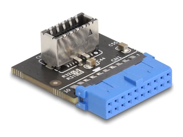 Delock - Intern USB-adapter - 19-polig USB-header (hona) rak till 20 pin USB Typ E (hona) Tangent A, vinkelställd - upp till 5 Gbps dataöverföringsha Svart, Blå, Grå