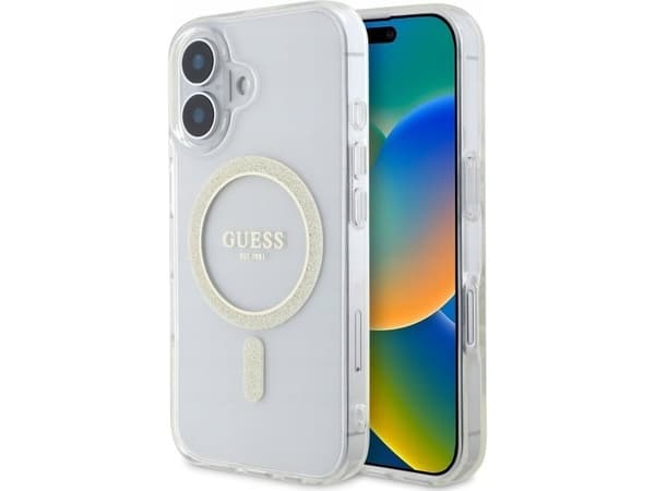 Guess Guess GUHMP16MHFGERET iPhone 16 Plus 6.7" transparent hardcase IML Glitter Circle MagSafe