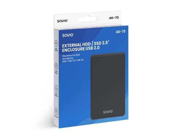 Savio SAVAK-73, HDD- / SSD kabinett, 2.5", USB-anslutning, Svart