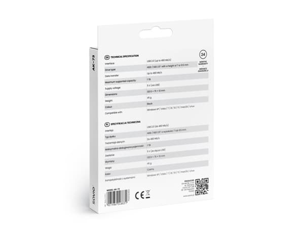 Savio SAVAK-73, HDD- / SSD kabinett, 2.5", USB-anslutning, Svart