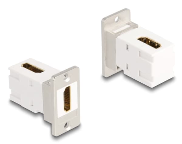 Delock - HDMI-anslutning - HDMI hona kan monteras på panel till HDMI hona vinklad - vit, silver - 8K60 Hz (7680 x 4320) stöd, trapetsjack