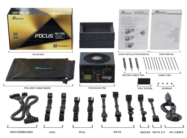 Seasonic FOCUS GX 750 - Strømforsyning (intern) - 80 PLUS Gold - AC 100-240 V - 750 watt