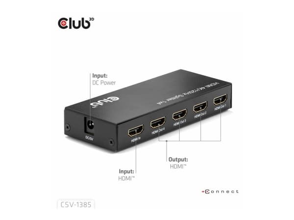 Club 3D CSV-1385 - Video/lyd-splitter - 1-to-4, 4K120Hz - 4 x HDMI - stasjonær