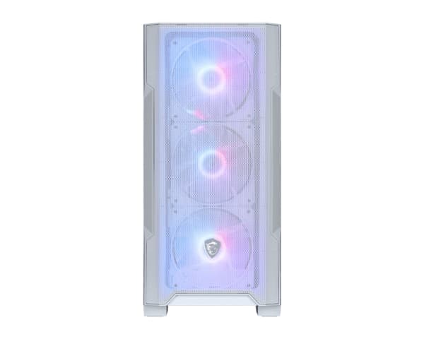 MSI MAG FORGE M100R - microATX-torn spel - genomskinlig sidopanel (härdat glas) - ingen strömförsörjning (ATX) - vit - USB/ljud