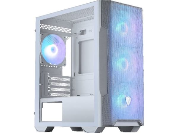 MSI MAG FORGE M100R - microATX-torn spel - genomskinlig sidopanel (härdat glas) - ingen strömförsörjning (ATX) - vit - USB/ljud