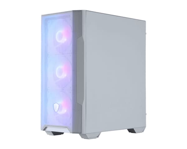 MSI MAG FORGE M100R - microATX-torn spel - genomskinlig sidopanel (härdat glas) - ingen strömförsörjning (ATX) - vit - USB/ljud