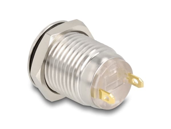 Delock - Push button - for 12 mm installation, 2 x solder connection - panelmonterbar - AC 230 V - sølv