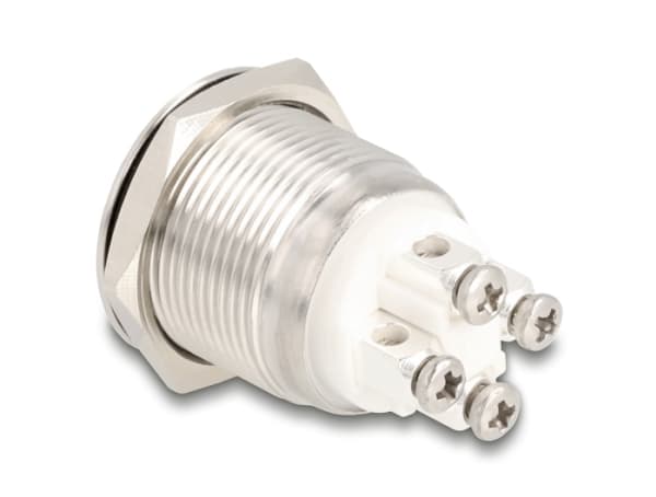 Delock - Push button - for 19 mm installation, 4 x screw terminal, white LED - panelmonterbar - AC 230 V - sølv