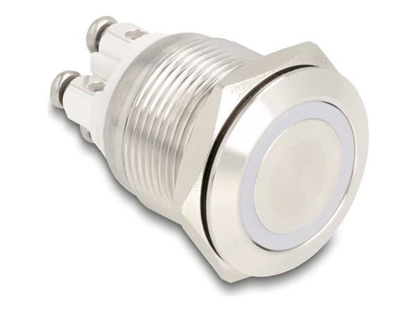 Delock - Push button - for 19 mm installation, 4 x screw terminal, white LED - panelmonterbar - AC 230 V - sølv Sølv