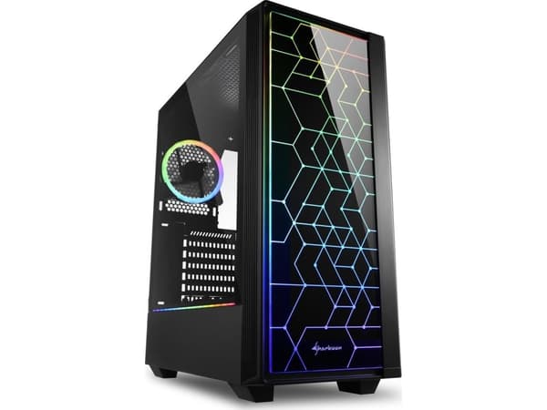 Sharkoon RGB LIT 100, Midi Tower, PC, Svart, ATX, micro ATX, Mini-ITX, Blå, Grön, Röd, Fall fläktar, Framsida Svart