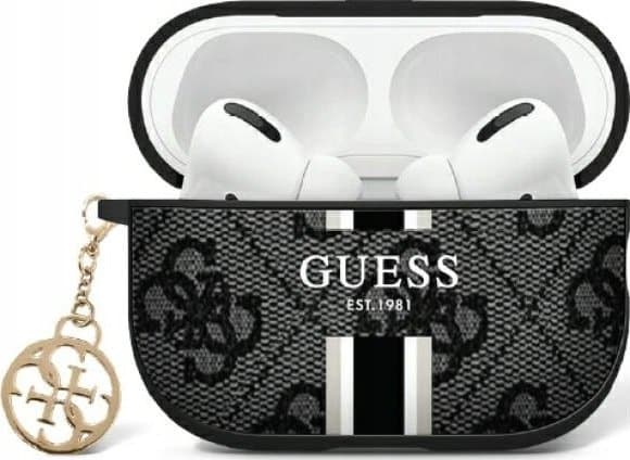 Dėklas Apple AirPods 1/2 Guess Cover Printed Stripes Charm (GUA2P4RPSK) juodas