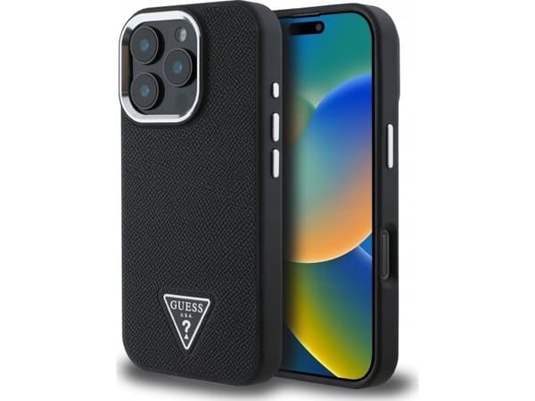 Apple iPhone 16 Pro Max Guess Grained Triangle MagSafe (GUHMP16XPGTSPSK) dėklas telefonui juodos spalvos