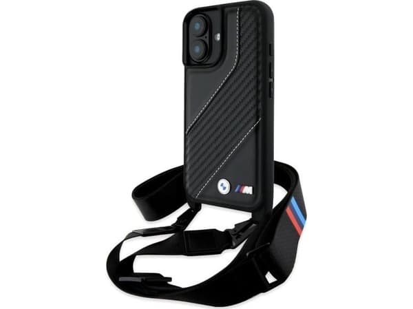 BMW BMHCP16M23PSCCK iPhone 16 Plus 6.7" black hardcase M Edition Carbon Stripe & Strap