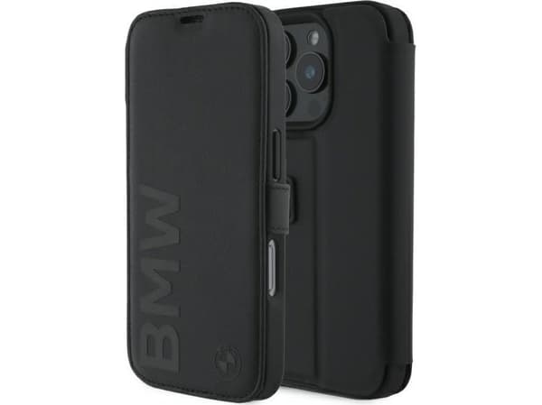 BMW BMBKP16L23RMRLK Apple iPhone 16 Pro 6.3&quot; telefondeksel flip-up Signature Leather Wordmark i svart