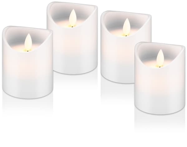 Sæt med 4 LED-stearinlys i voks, hvid, inkl. 12x AAA (LR03)