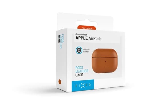 FIXED PodsLeather - Skydd laddningsfodral för trådlösa öronsnäckor - MagSafe-kompatibilitet - genuint läder - brun - för Apple AirPods Pro (2a genera